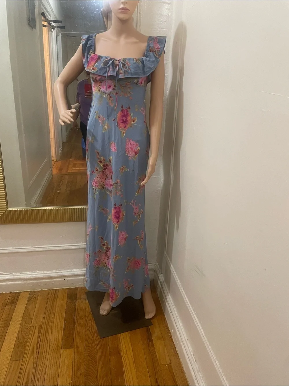 wild fable Blue Floral Maxi Dress with Ruffled Square Neck